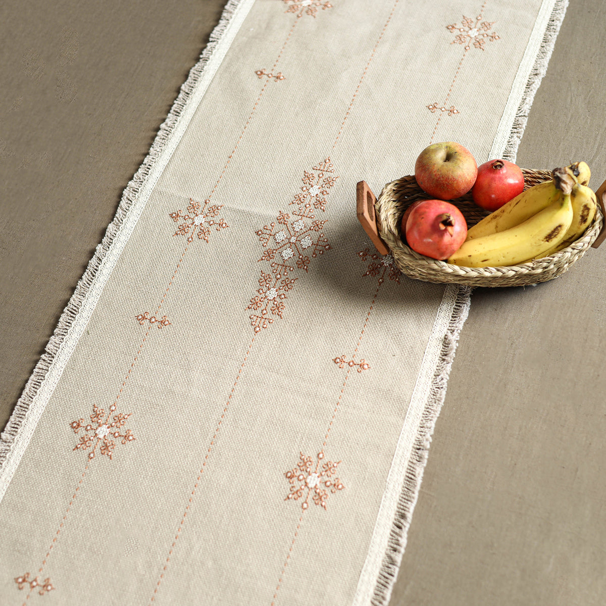 Beige - Tribal Hand Embroidered Table Runner by Kamli 01