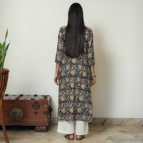 Kalamkari Block Print Cotton Pintuck Straight Kurta For Women