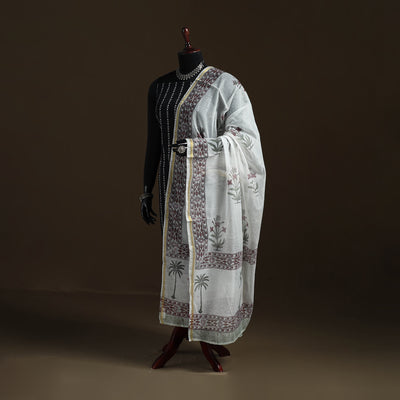 Sanganeri Hand Block Print Chanderi Silk Dupatta 53