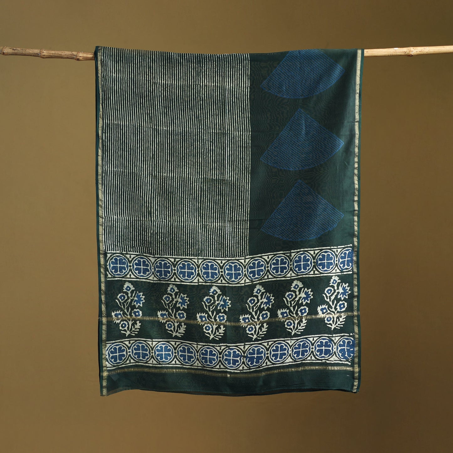 Blue - Pipad Hand Block Print Natural Dyed Chanderi Silk Handloom Dupatta 11