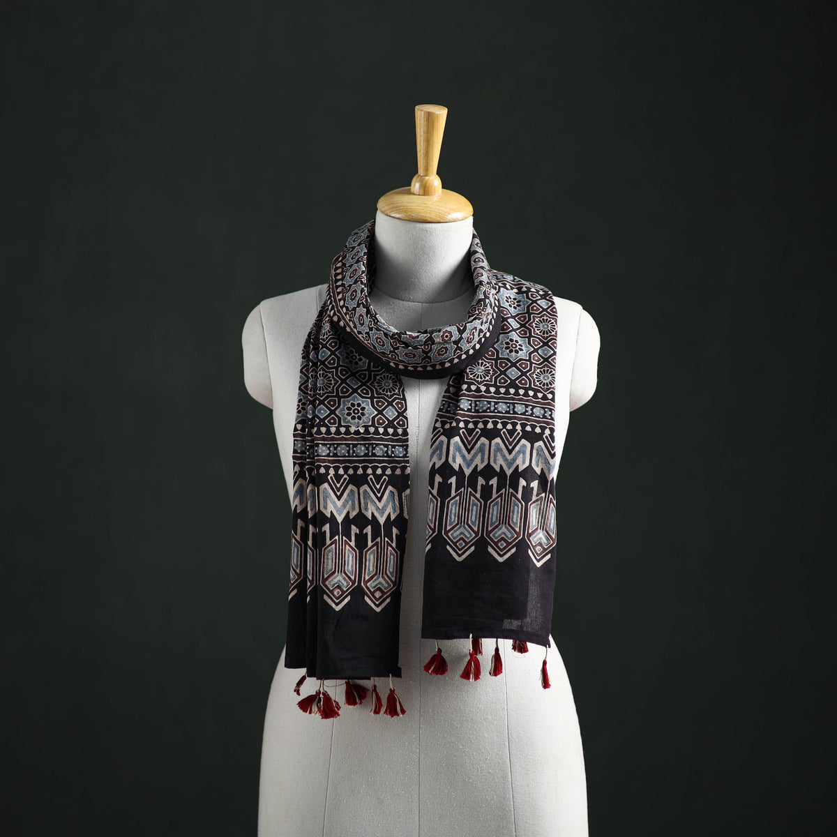 Pure Cotton Ajrakh Hand Block Print Natural Dyed Stole 08