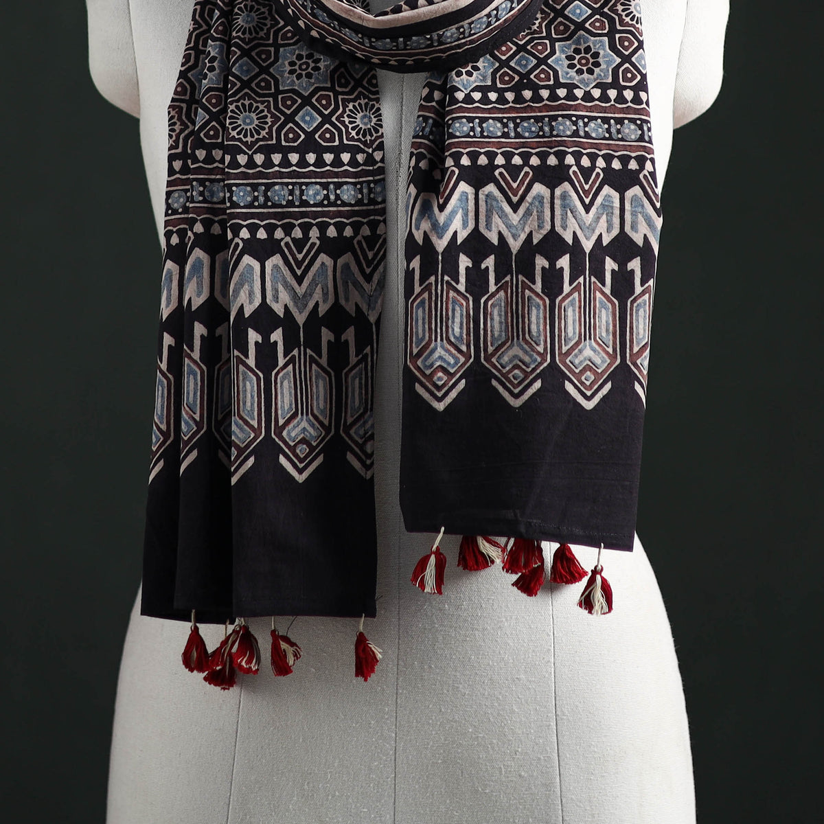 Pure Cotton Ajrakh Hand Block Print Natural Dyed Stole 07