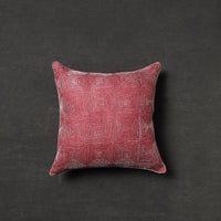 Red - Tussar Silk Bengal Kantha Work Cushion Cover 30