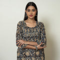 Kalamkari Block Print Cotton Pintuck Straight Kurta For Women