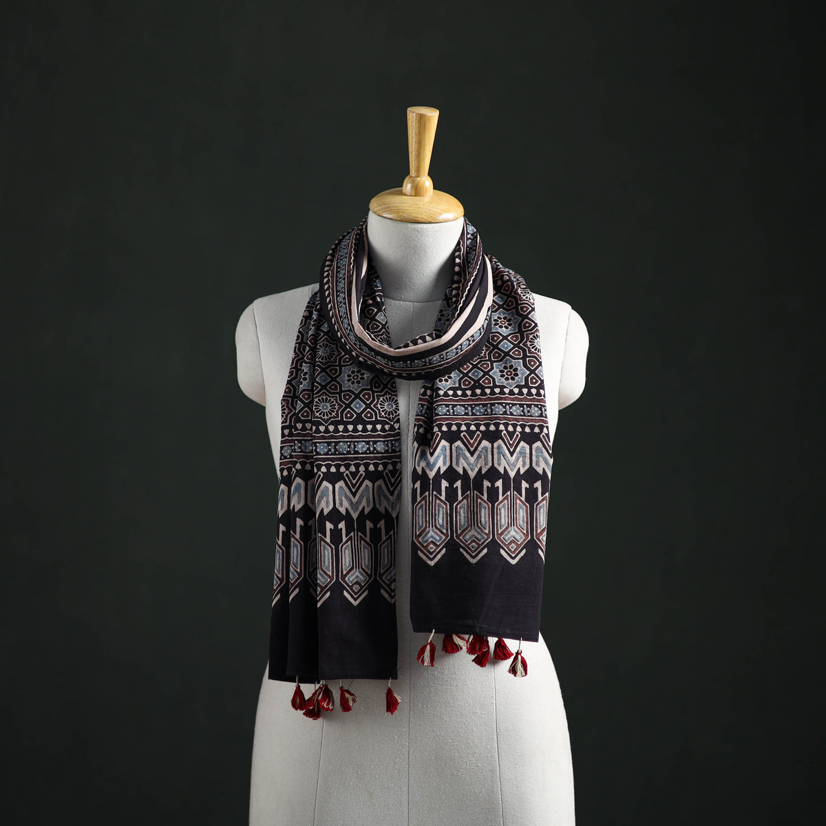 Pure Cotton Ajrakh Hand Block Print Natural Dyed Stole 07