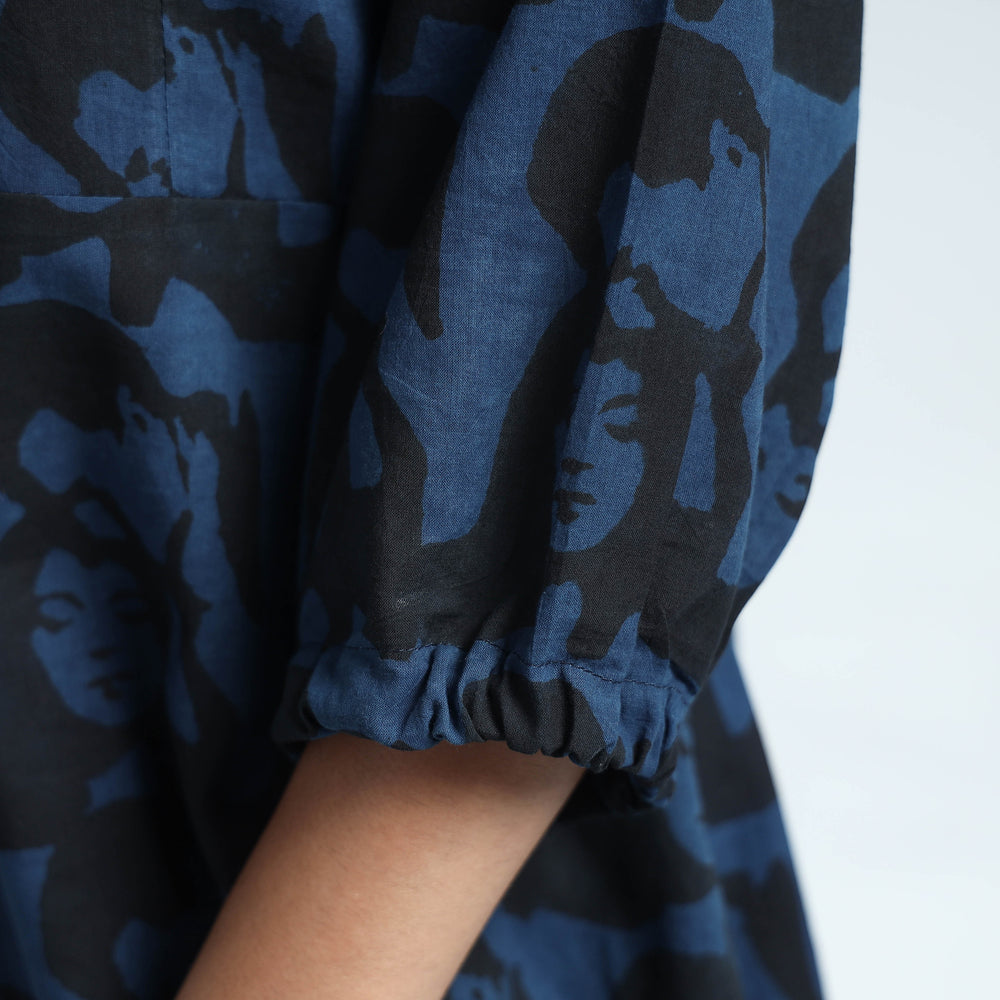 Black & Blue - Bindaas Art Block Printed Cotton Dress