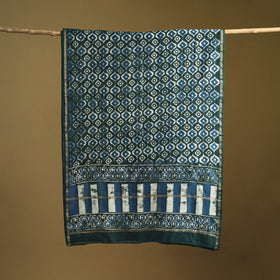 Blue - Pipad Hand Block Print Natural Dyed Chanderi Silk Handloom Dupatta 10