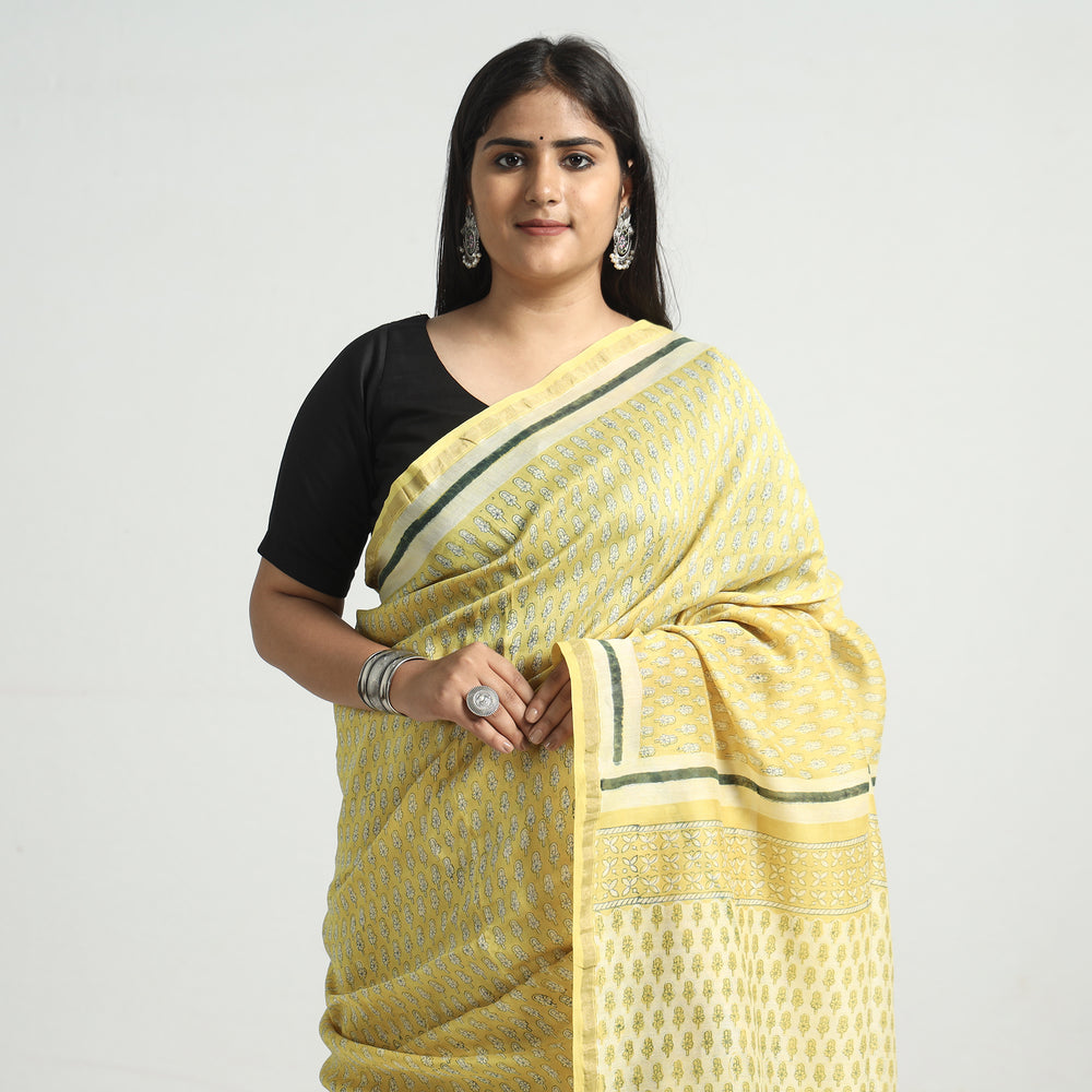 block printed silk saree