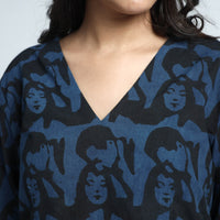 Black & Blue - Bindaas Art Block Printed Cotton Dress