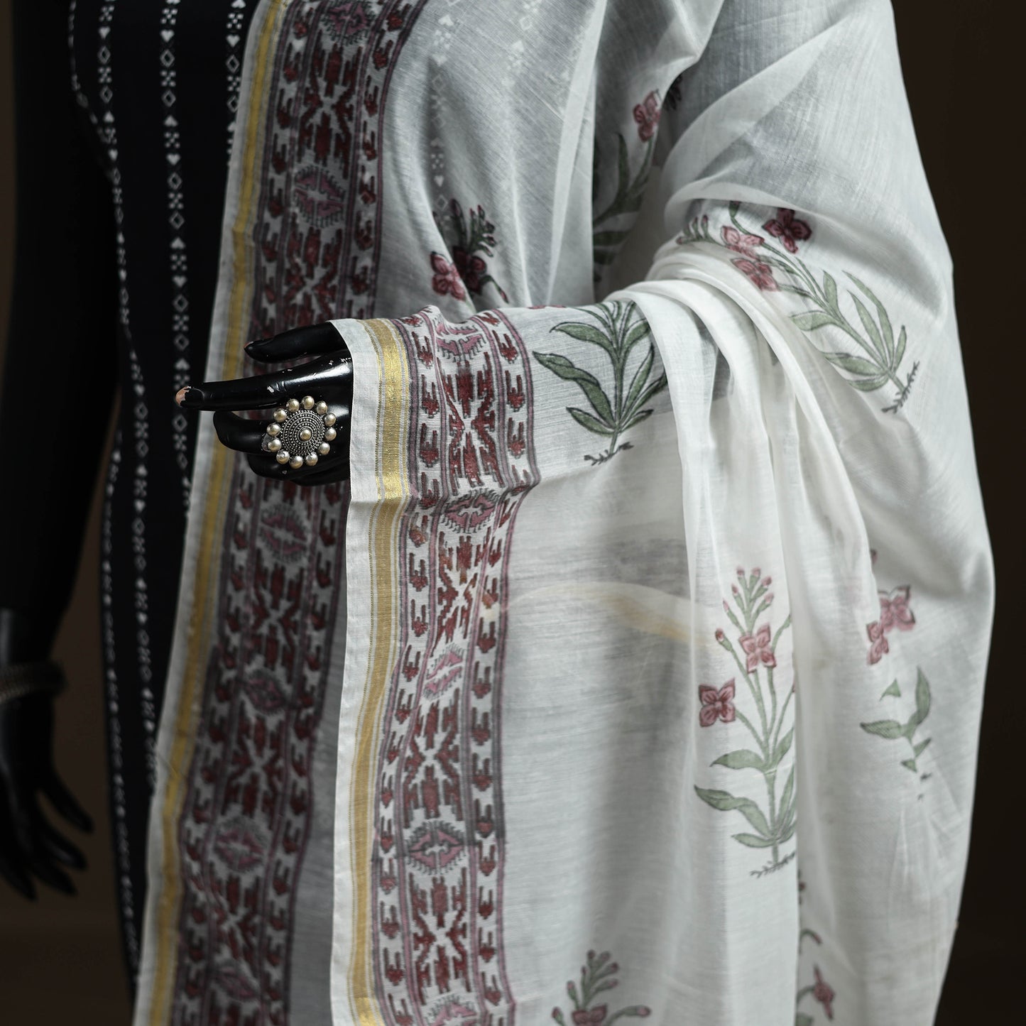 Sanganeri Hand Block Print Chanderi Silk Dupatta 53