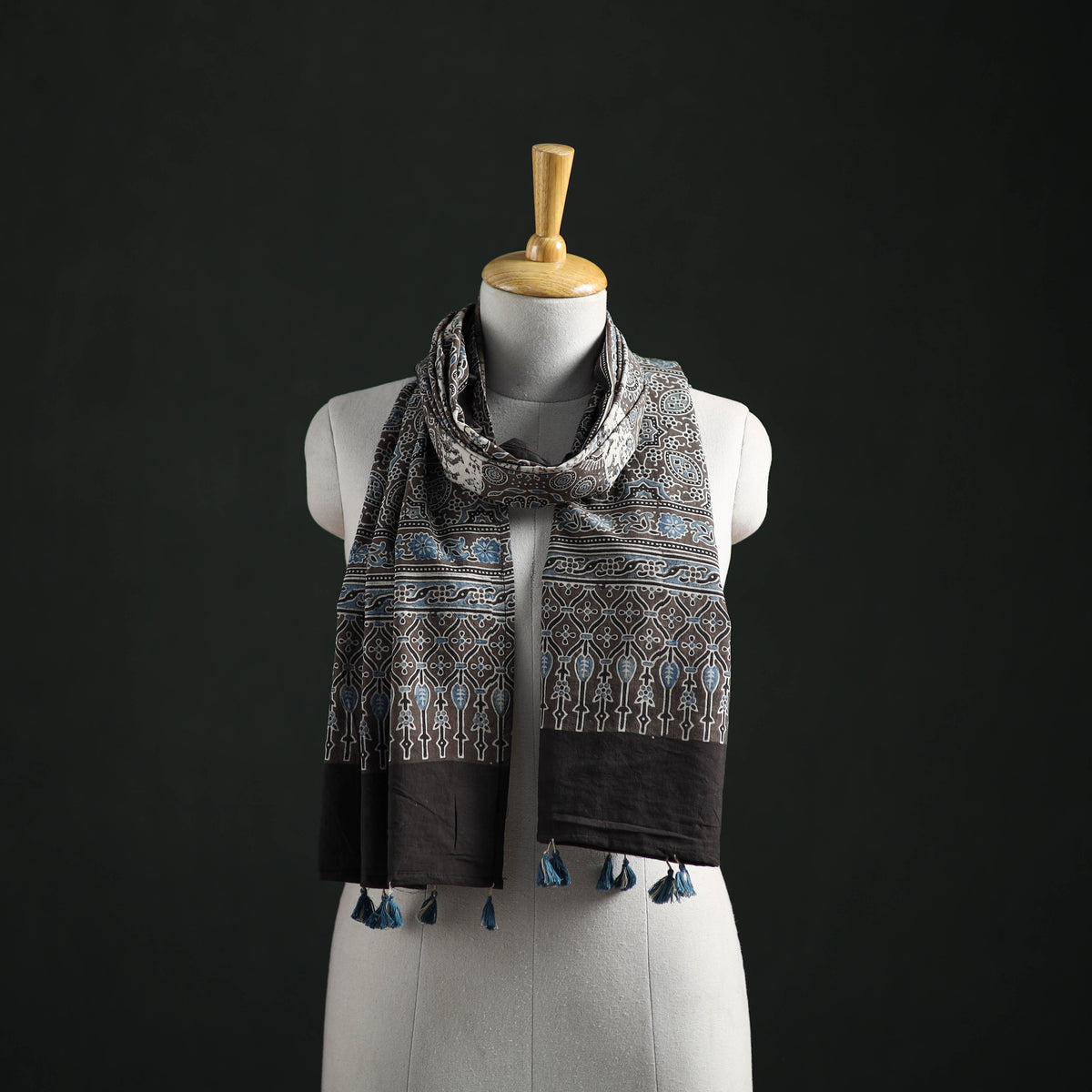 Pure Cotton Ajrakh Hand Block Print Natural Dyed Stole 09