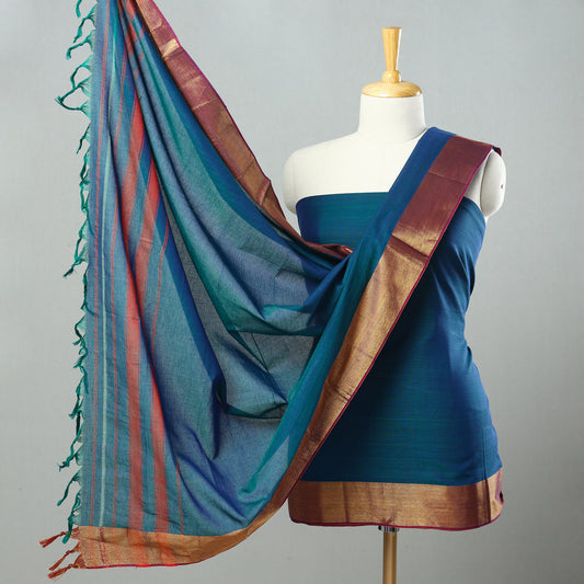 Blue - 3pc Dharwad Cotton Suit Material Set 09