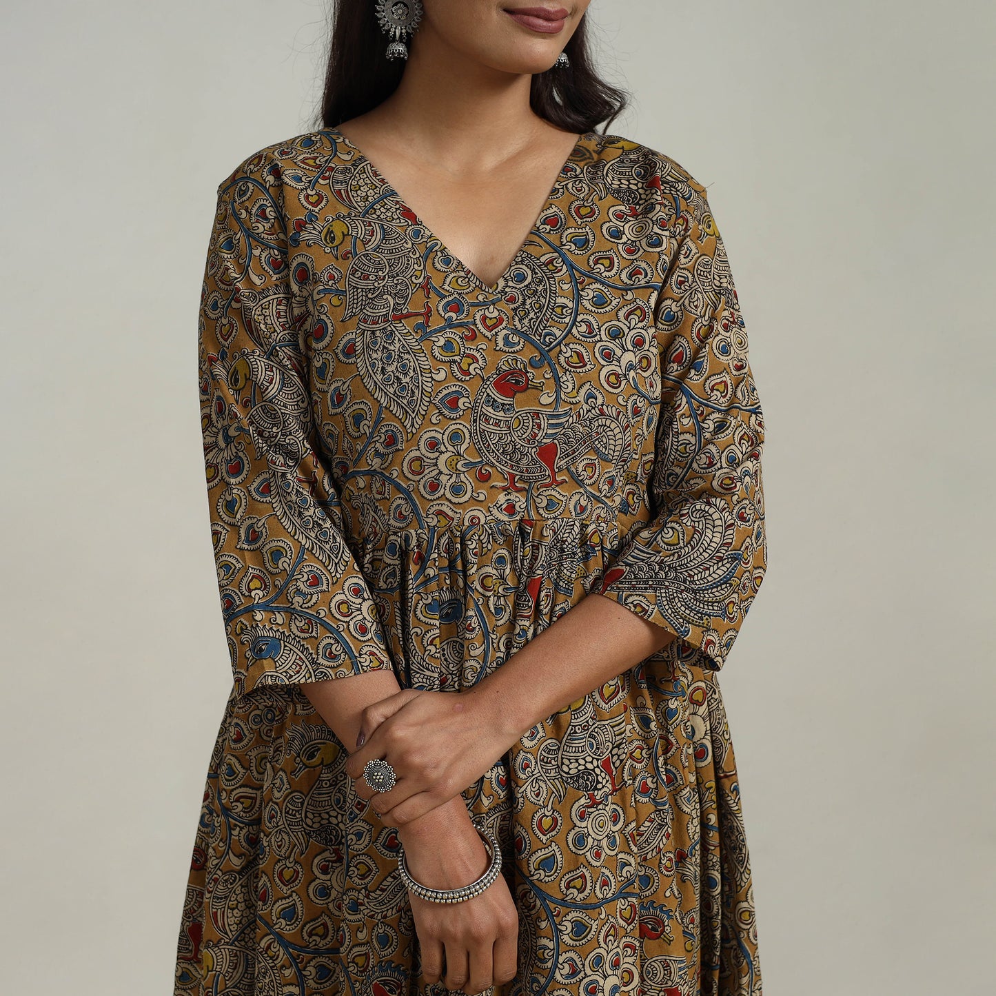 Yellow - Flared Cotton Block Print Kalamkari Kurta Set 12