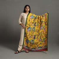 Yellow - Chanderi Silk Srikalahasti Handpainted Pen Kalamkari Dupatta 70