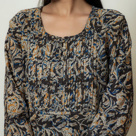 Kalamkari Block Print Cotton Pintuck Straight Kurta For Women