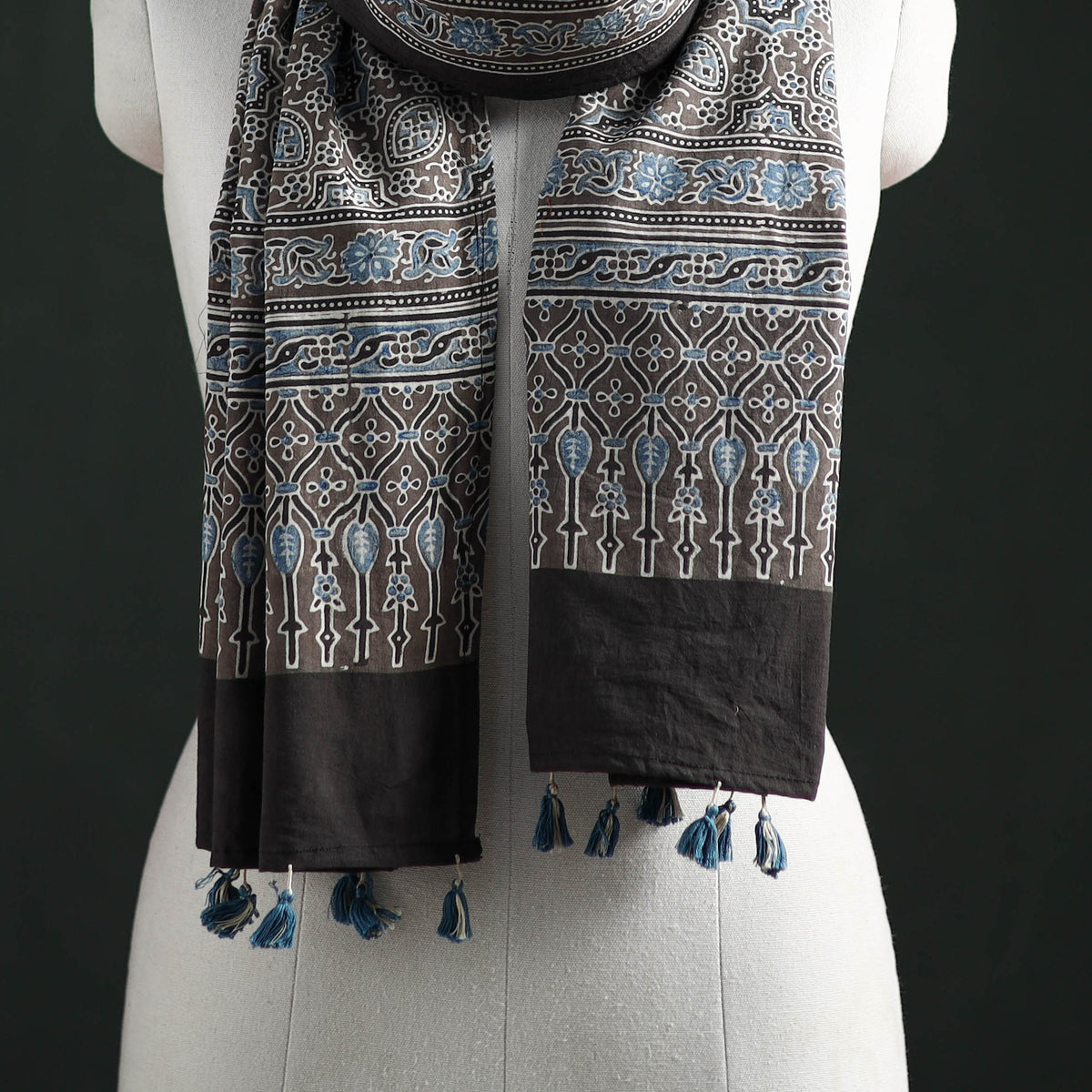 Pure Cotton Ajrakh Hand Block Print Natural Dyed Stole 10