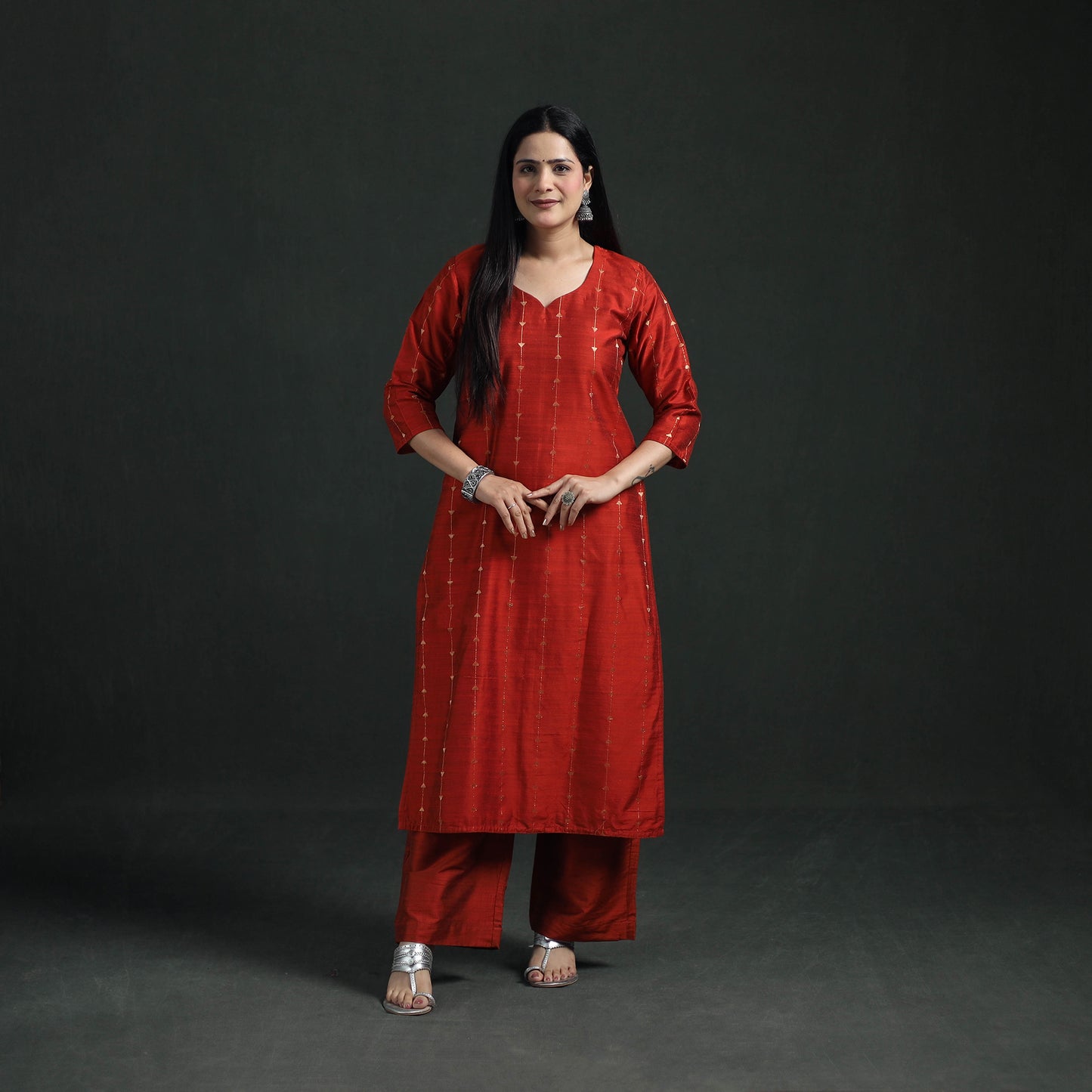 Spun Dupion Viscose Silk Zari Buti Straight Kurta with Palazzo Set for women 03