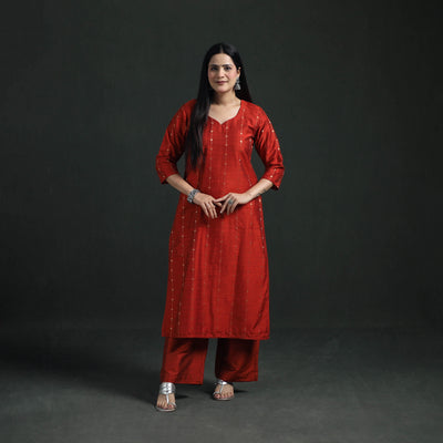 Spun Dupion Viscose Silk Zari Buti Straight Kurta with Palazzo Set for women 03