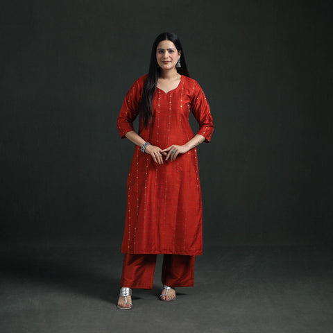 Spun Dupion Viscose Silk Zari Buti Straight Kurta with Palazzo Set for women 03