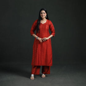 Spun Dupion Viscose Silk Zari Buti Straight Kurta with Palazzo Set for women 03