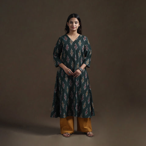 Cotton A-Line Pochampally Ikat Kurta for Women 05