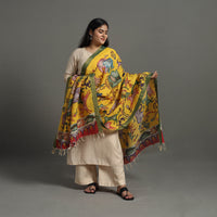 Yellow - Chanderi Silk Srikalahasti Handpainted Pen Kalamkari Dupatta 70