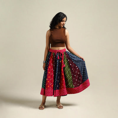Multicolor - Bandhani Tie-Dye Patchwork Cotton Short Skirt 46