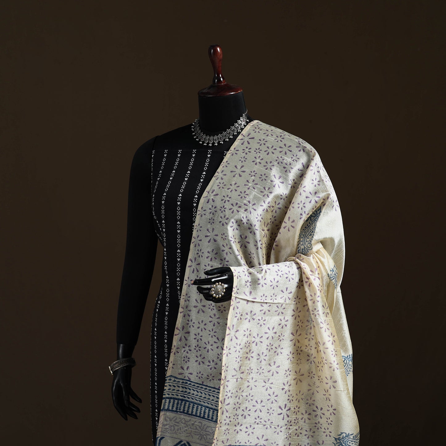 Sanganeri Hand Block Print Chanderi Silk Dupatta 54