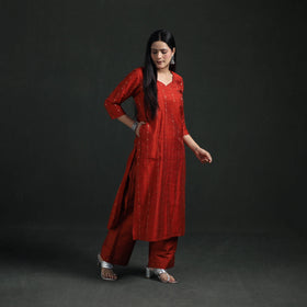 Spun Dupion Viscose Silk Zari Buti Straight Kurta with Palazzo Set for women 03