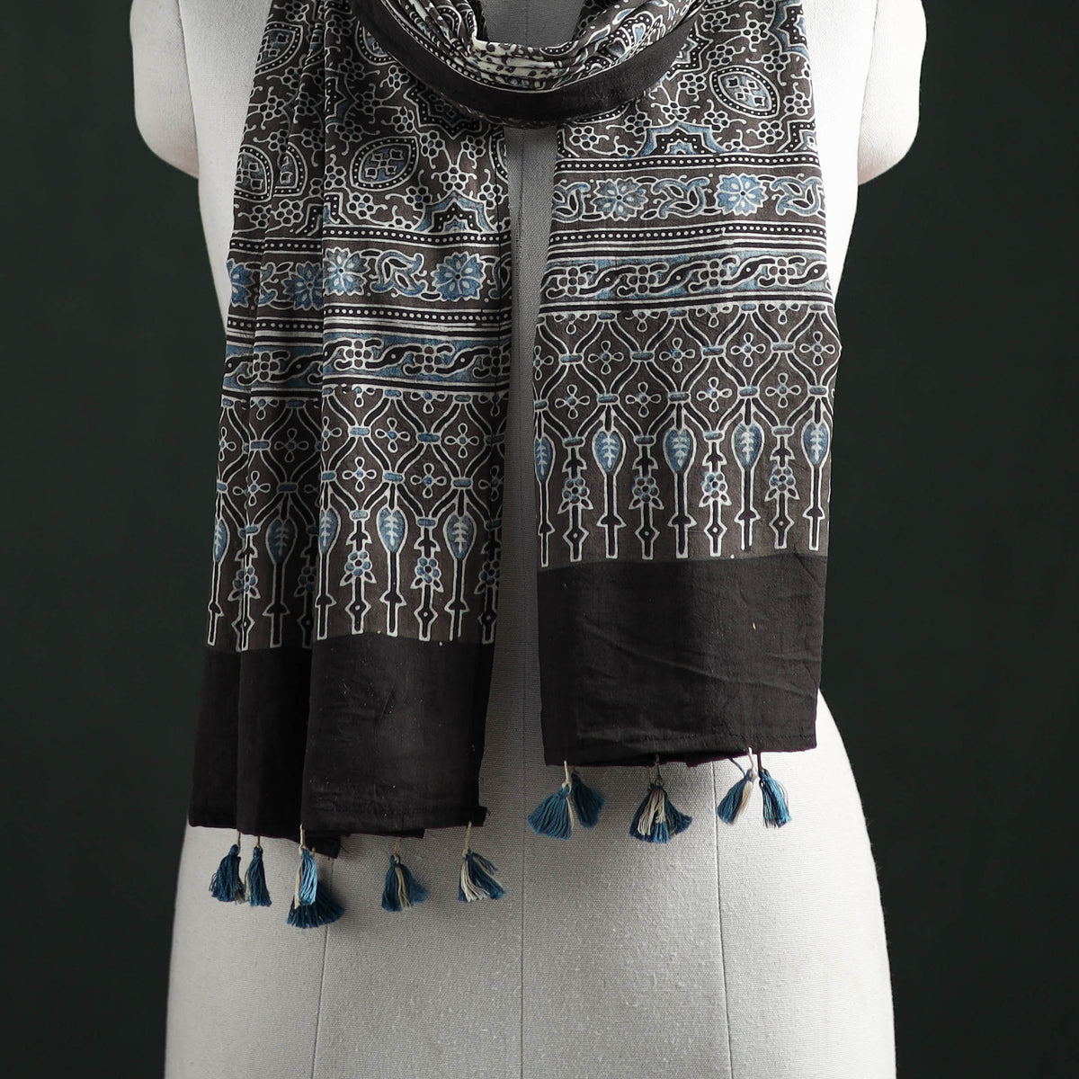 Pure Mul Cotton Ajrakh Hand Block Print Natural Dyed Stole 13