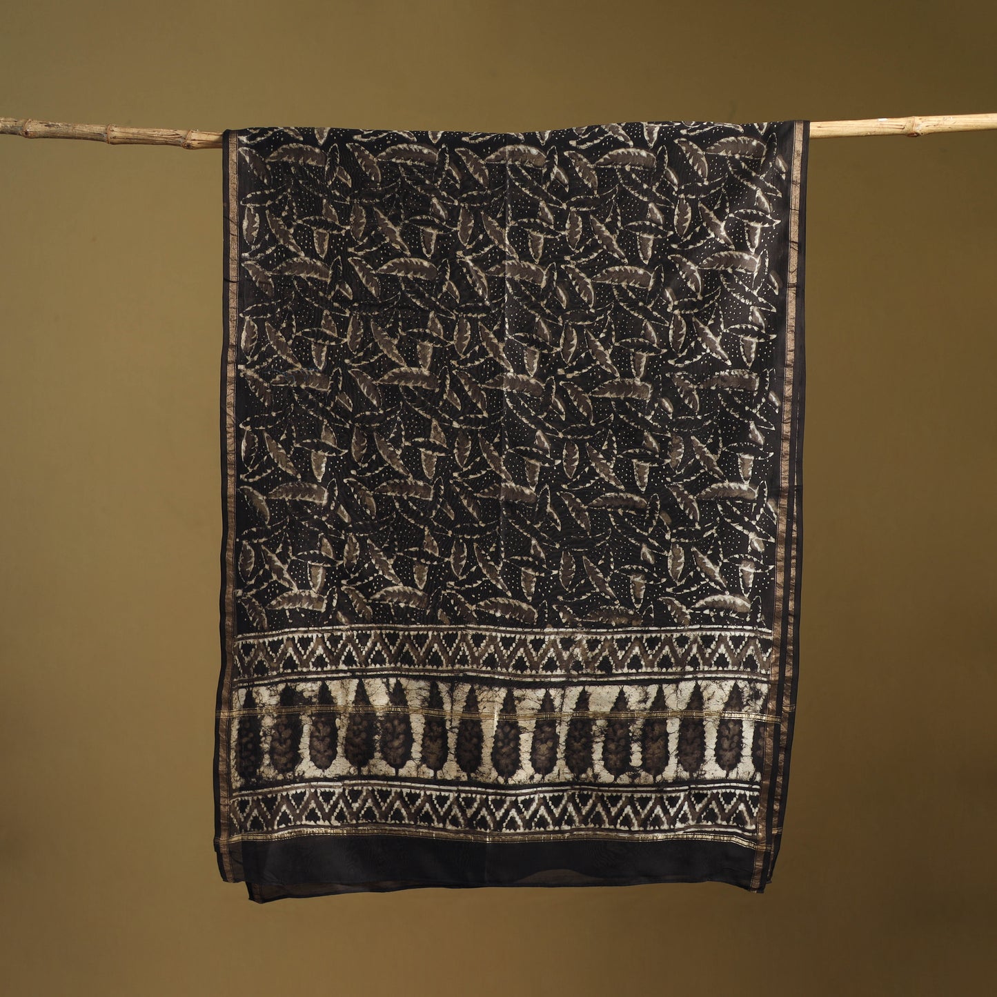 Brown - Pipad Hand Block Print Natural Dyed Chanderi Silk Handloom Dupatta 06