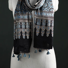 Modal Silk Ajrakh Hand Block Print Natural Dyed Stole 14