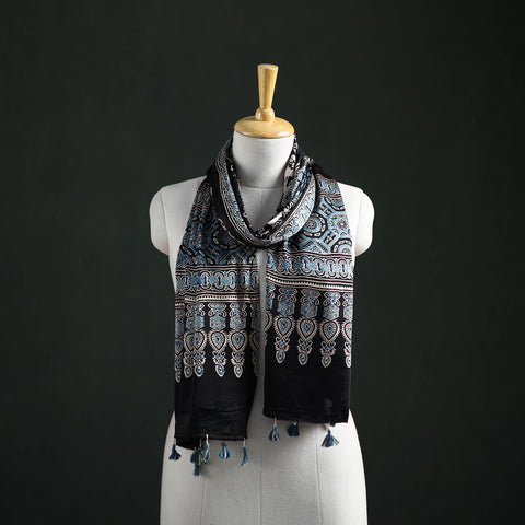 Modal Silk Ajrakh Hand Block Print Natural Dyed Stole 14