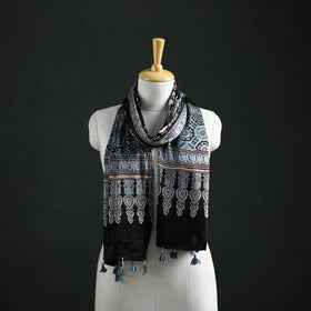 Modal Silk Ajrakh Hand Block Print Natural Dyed Stole 14