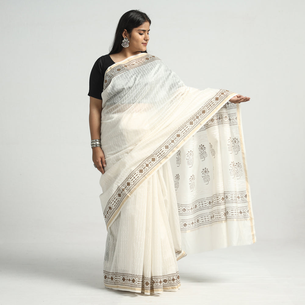 block printed silk saree