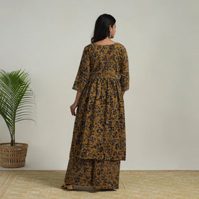  Brown Flared Cotton Block Print Kalamkari Kurta Set