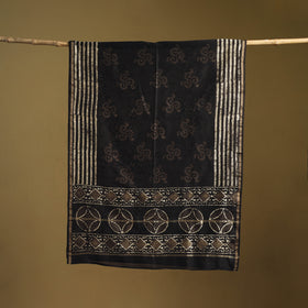 Black - Pipad Hand Block Print Natural Dyed Chanderi Silk Handloom Dupatta 04