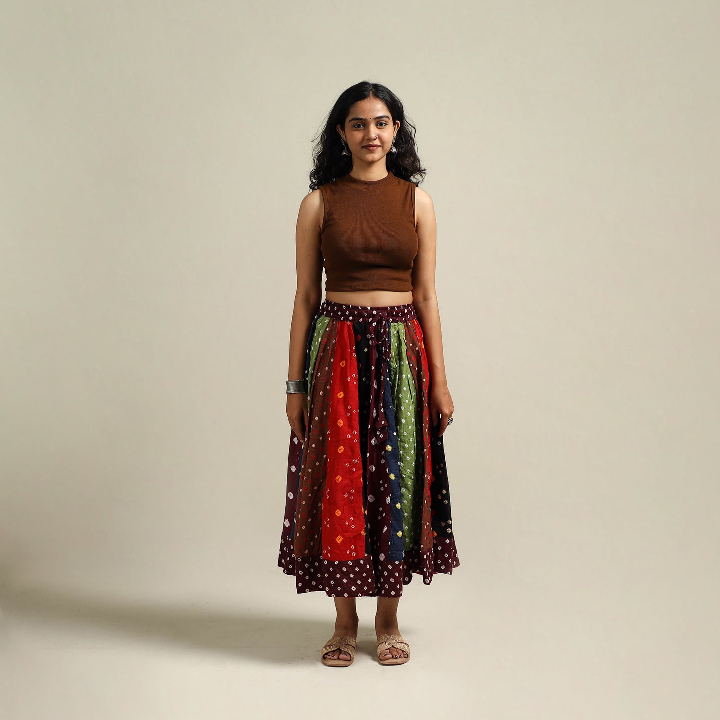 Multicolor - Bandhani Tie-Dye Patchwork Cotton Short Skirt 47