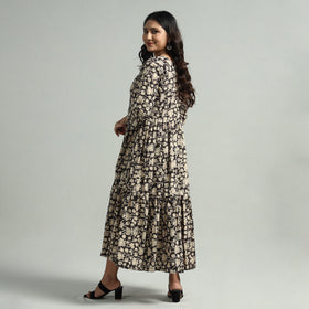 Black - Kalamkari Printed Tiered Cotton Dress