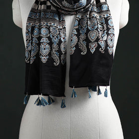 Modal Silk Ajrakh Hand Block Print Natural Dyed Stole 15
