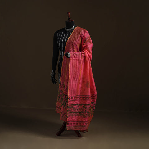 Sanganeri Hand Block Print Chanderi Silk Dupatta 55