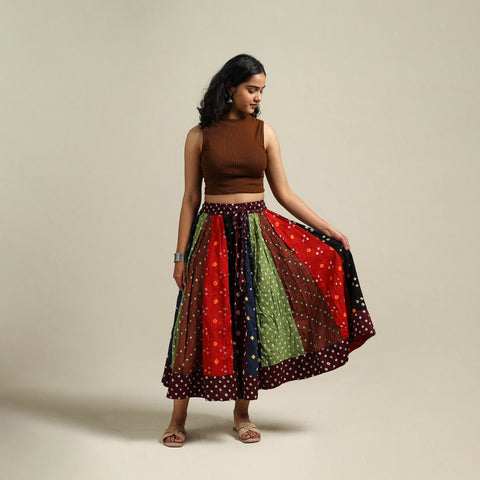 Multicolor - Bandhani Tie-Dye Patchwork Cotton Short Skirt 47
