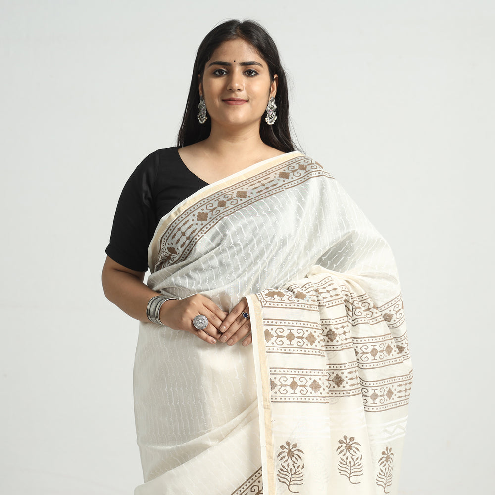 block printed silk saree