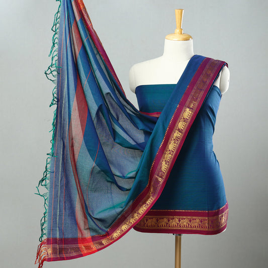 Blue - 3pc Dharwad Cotton Suit Material Set 20