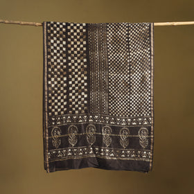 Brown - Pipad Hand Block Print Natural Dyed Chanderi Silk Handloom Dupatta 02