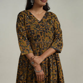  Brown Flared Cotton Block Print Kalamkari Kurta Set