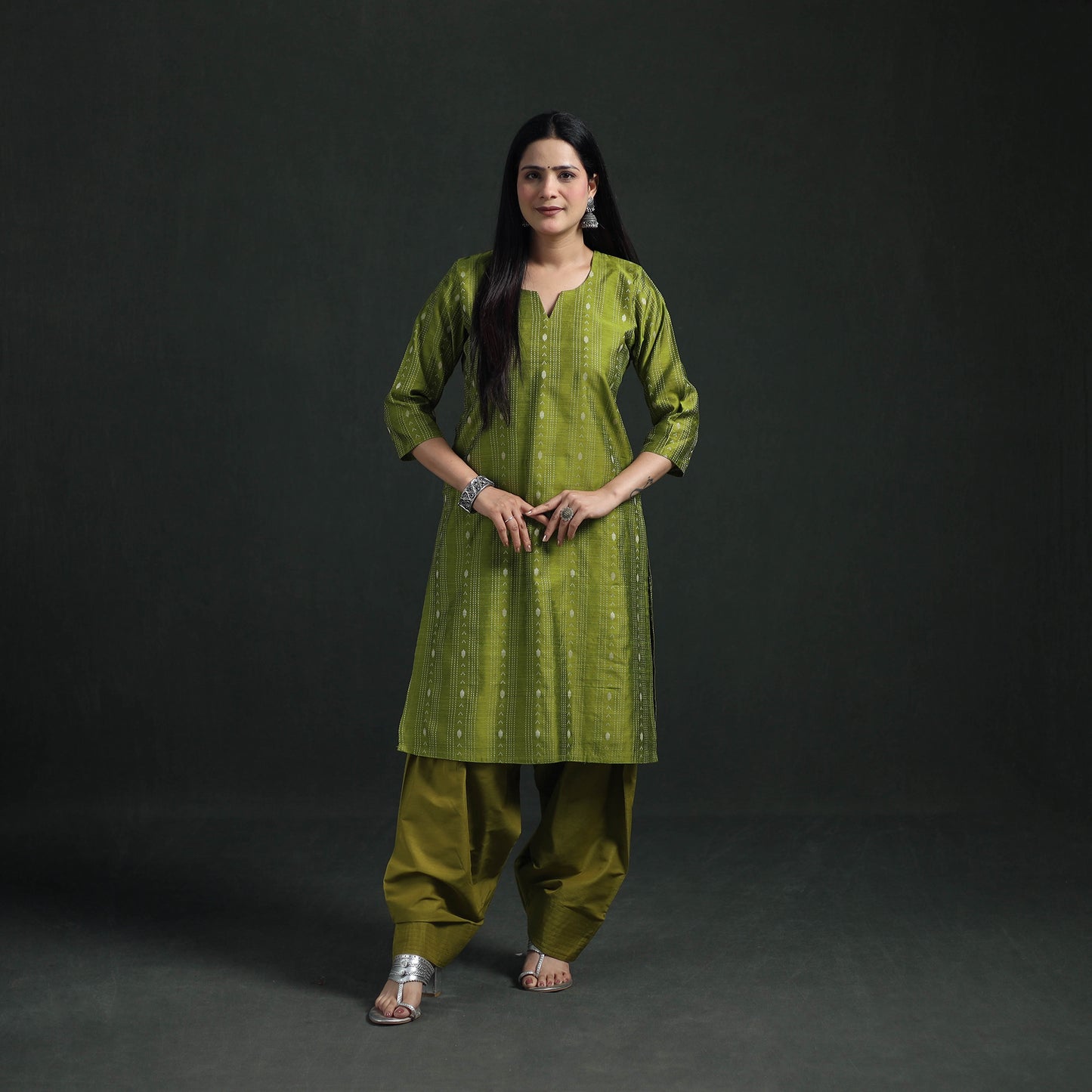 Spun Dupion Viscose Silk Thread Buti Straight Kurta with Salwar Set for women 10