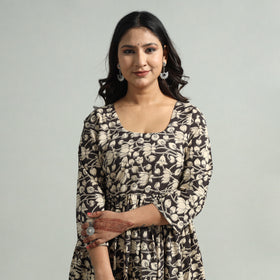 Black - Kalamkari Printed Tiered Cotton Dress