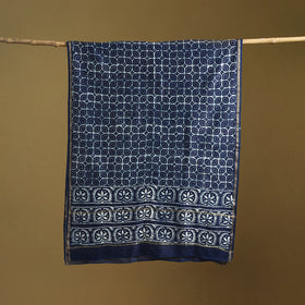 Blue - Pipad Hand Block Print Natural Dyed Chanderi Silk Handloom Dupatta 01