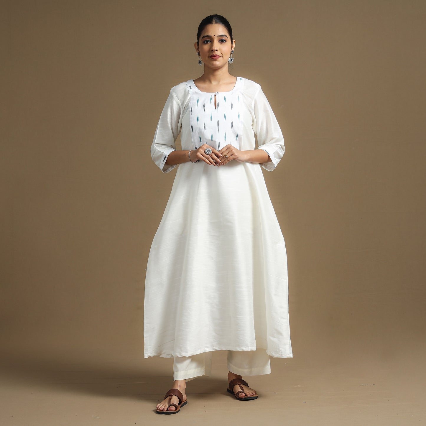  Plain Slub Silk A-Line Kurta